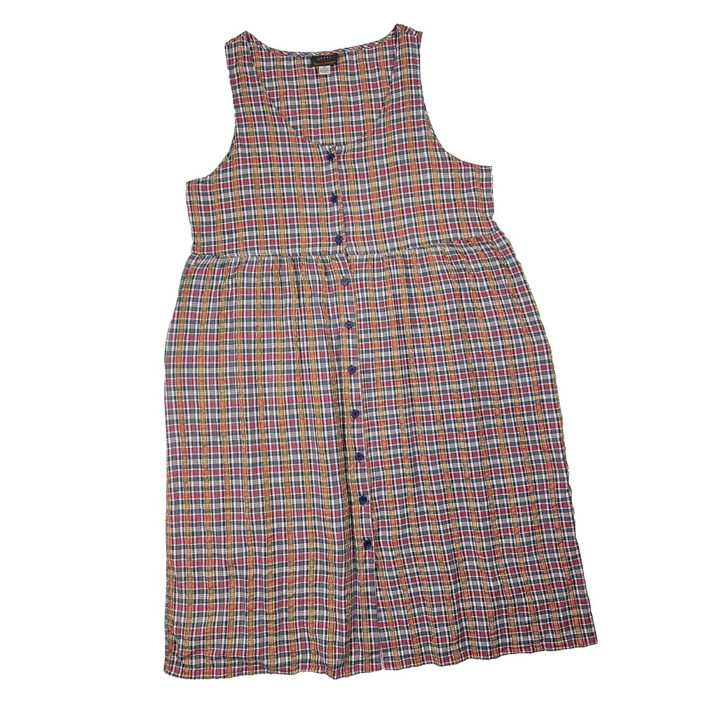 Sport Truly Yours 3X Cotton Plaid Tank Dress Midi Smock Prairie VTG Cottagecore